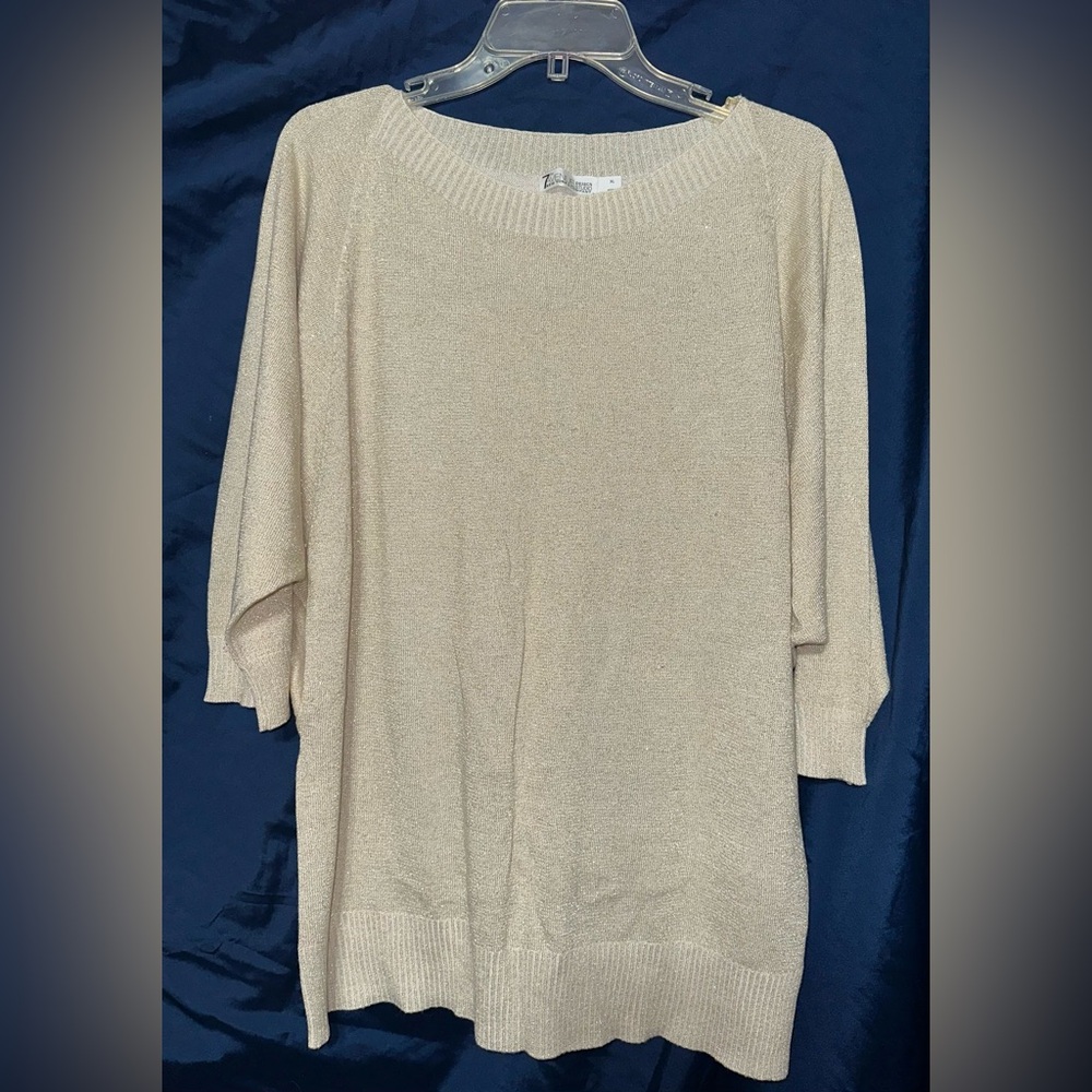 New York & Company Cream Crew Neck Sweater Lightweight Knit
